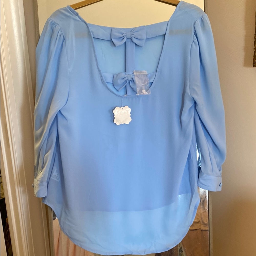 Mine  Blue Women's Top with back Bow Detail